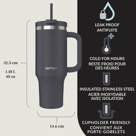 Contigo Streeterville Tumbler, 40 oz (1.18 L), Insulated Stainless Steel Water Bottle with Straw and Leak-Proof Lid, Darkstone