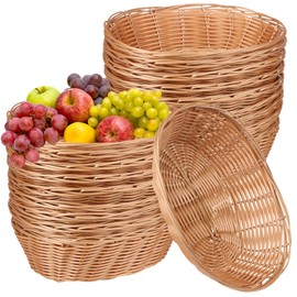 25 Pack Oval Poly Wicker Basket, 9 x 6 x 2.6 Inch Poly Wicker Bread Baskets, Medium Size Gift Baskets for Kitchen, Christmas Gifts, Centerpiece Display, Storing Bread, Fruits, Vegetables, by GNIEMCKIN