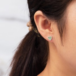Philip Jones Green Aventurine Heart Stud Earrings