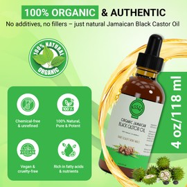 Kisii Organic Jamaican Black Castor Oil – Organic Castor Oil for Hair Growth, Skin, Face and Nails – Pure Oil for Healthy Hair, Smooth Skin and Strong Nails, 4 oz Glass Bottle