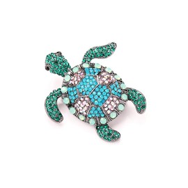 GKDFK Turtle Brooch for Women Crystal Rhinestone Sea Animal Lapel Pin Dress Coat Jacket Blue Green Jewelry Ocean Themed Gift for Beach Lovers
