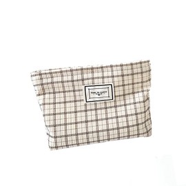 Gidary Cosmetic Bag Makeup Bag Preppy Cute Corduroy Toiletry Bag for Women Travel Essentials （Beige-2）