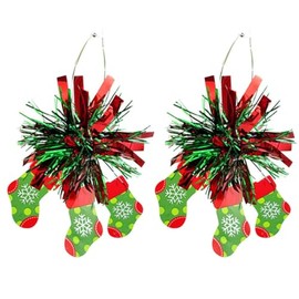 Pingyongchang Christmas Colorful Firework Hoop Earrings Cute Snowman Christmas Tree Stockings Gingerbread Candy Cane Glitter Tassel Earrings for Women Xmas Festive Holiday Party Jewelry-Stockings