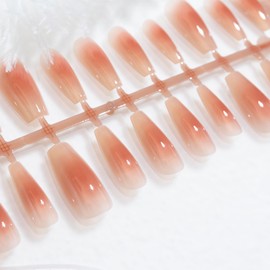LIGHT RAIN Glossy fake nails - 30 Piece XS S M Sprayed Gel Press on Nails feminine Blush Pink Coffin False Nails