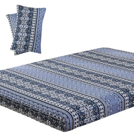 Vaulia Boho Bedding Sheet Set Full Size 3 Piece, Soft Blue Geometric Bohenmian Pattern Microfiber Fitted Sheets Deep Pocket with 2 Pillowcases