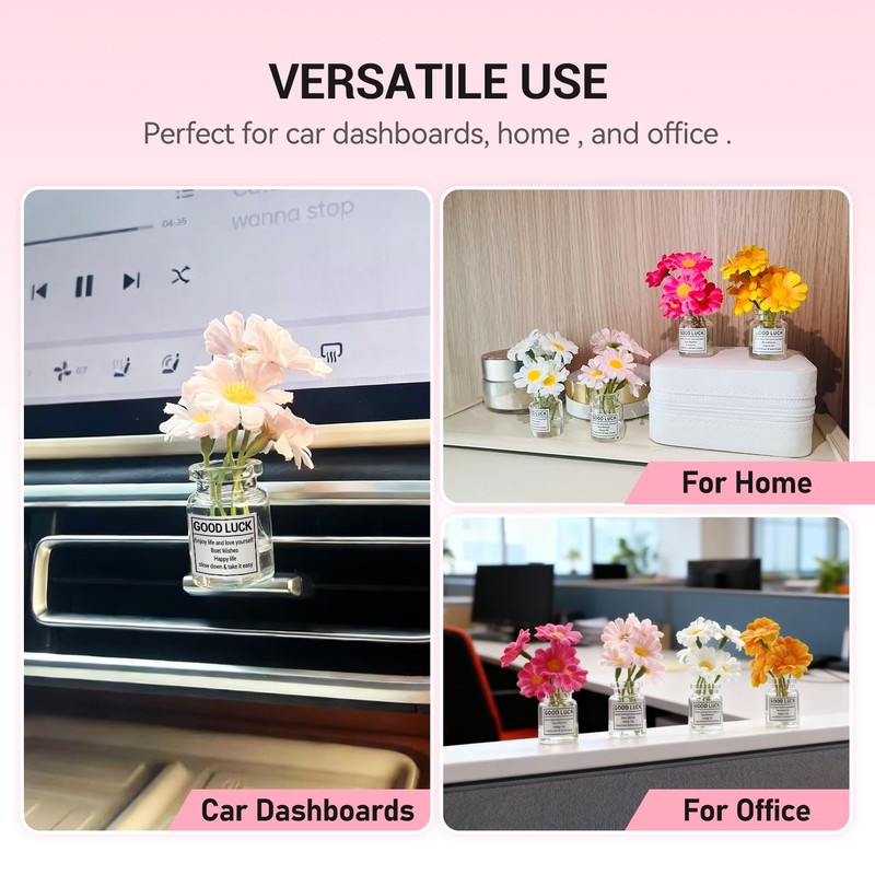 DRIYANN Daisy Car Dashboard Decorations - 4 Pack Mini Floral