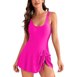 HomeChi Traje de Baño de una Pieza para Mujer, Cuello en U Sin Mangas Sexy Traje de Baño de Moda, Adecuado para Piscina Playa Vacaciones en la Playa Bañador Completo, Rojo Rosado, XXL