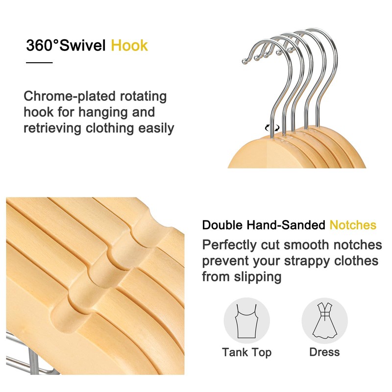 TOPIA HANGER Wooden Suit Hangers with Adjustable Metal Clips (20