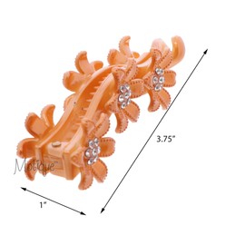 Orange Flowered Banana Clip with Diamonds - Set of 2