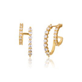 FOJDPAS 14k Gold/Silver Double Hoop Hypoallergenic Diamond Earrings for Women Stacks, Huggie Dangle Small Cubic Zirconia Chunky Flat Back Earrings Jewelry for Women Trendy(gold)