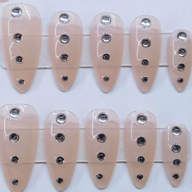 Hkanlre Press on Nails Medium Nude Fake Nails Tips Full Cover Almond Rhinestones False Nails for Women and Girls 24PCS