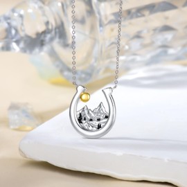 PROESS Horseshoe Necklace for Women 925 Sterling Silver Mountain Range Necklace Lucky Horseshoe Pendant Nature Jewelry Presents for Hikers, Climbers, Nature Lovers