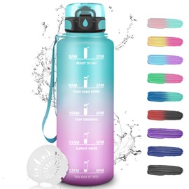 Drinking Bottle, 1.5 Litres, Sports Water Bottle with Filter, Water Bottle Hiking with Time Marking, Adult Water Bottle, Can Be Carried, Water Bottle for Fitness, Camping, Outdoor