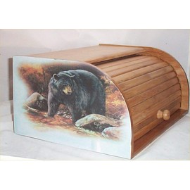 Bear Bread Box Bamboo Wood Cabin Lodge Kitchen Decor Country Black Bears