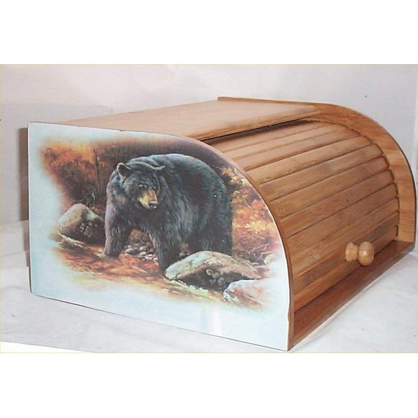 Bear Bread Box Bamboo Wood Cabin Lodge Kitchen Decor Country Black Bears