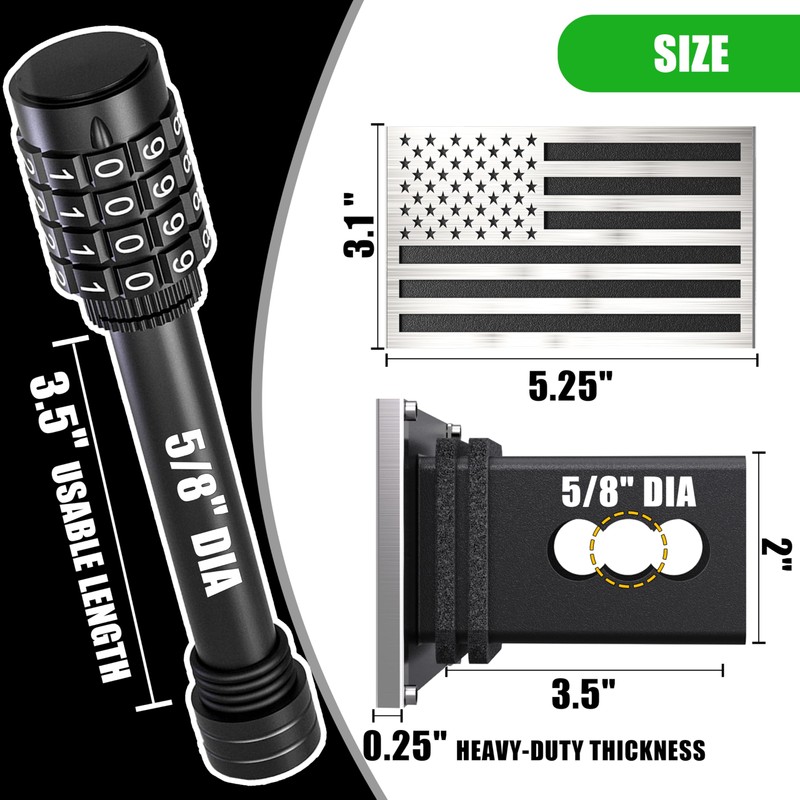 Synrroe Heavy Duty American Flag Hitch Cover & Keyless Hitch
