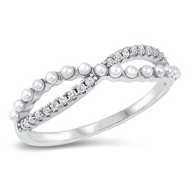 CloseoutWarehouse Clear Cubic Zirconia Simulated Pearl Infinity Ring 925 Sterling Silver Size 5