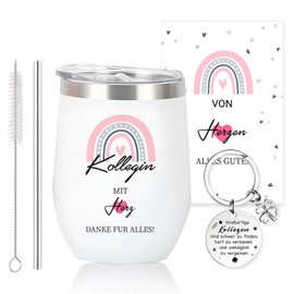Snyvpra Abschiedsgeschenk Kollegen, Edelstahl Thermosbecher, Schlüsselanhänger für Kollegen und Regenbogen Dankeskarte, Geschenk für Kollege zum Abschied, Ruhestand, Geburtstag, Weihnachten