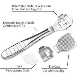 PLMMOUT 56 Pcs Callus Shaver Set,1 Stainless Steel Foot Razor with 50 Replacement Slices Blades,1 Foot File Head Foot Care Tools,4 Purple Foot Scrubbing Stones,Foot Shaver Callus Remover for Hand Feet