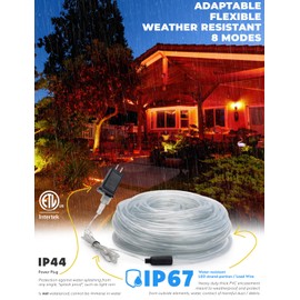 WYZworks 20ft Orange LED Outside Rope Light - 8 Modes, Waterproof Permanent Outdoor Accent Lighting w/Remote, Flexible Clear Tube, ETL Certified, Exterior Christmas Patio Palm Tree Yard Ambient