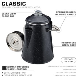 COLETTI Classic Percolator Coffee Pot — The Most Nostalgic Camping Coffee Pot, Now Modernized [Black Enamel, 18 Cup]
