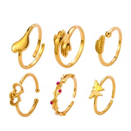 CSIYANJRY99 6Pcs Gold Toe Rings for Women 14k Gold Open Adjustable Toe Rings Set Heart Butterfly Arrow Tail Rings Summer Beach for Women (B-6pcs gold toe rings)