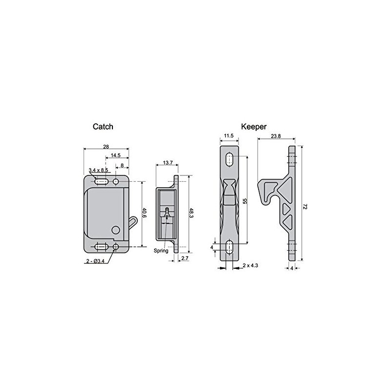 Decorite 5838-4 Pack - RV Cabinet Door Black Push Latch