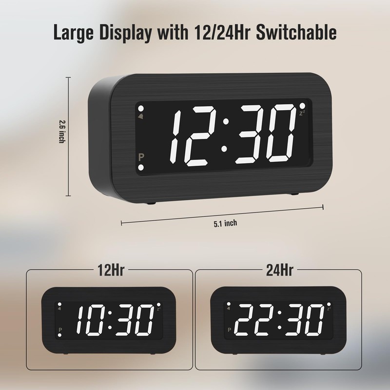 Timegyro Digital Alarm Clock Battery Operated - LCD/LED Display Switchable,