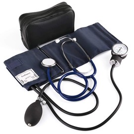 LotFancy Aneroid Sphygmomanometer with Stethoscope Kit, Professional Manual Blood Pressure Monitor and Universal Adult Sized BP Cuff (10"-16“), Case Included, Navy