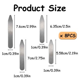 Stainless Steel Collar Stiffeners 8Pcs Collar Stiffeners Metal for Men Shirt 4 Sizes