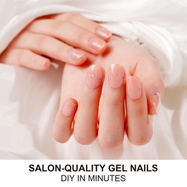 DANNI & TONI Nude Semi Cured Gel Nail Strips Translucent Nude Glitter Glaze Nail Wraps 28 Stickers