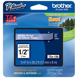 2/Pack Genuine Brother 1/2" (12mm) White on Clear TZe P-Touch Tape for Brother PT-300, PT300 Label Maker