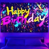 HOMETITUTE Graffiti Neon Happy Birthday Banner Backdrop Neon Decorations For