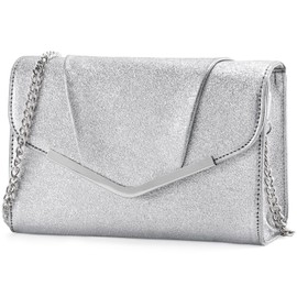 Vaschy Clutch Purse for Women,Fashion Envelope Evening Small Formal Handbag Foldover Crossbody Shoulder Bag for Wedding,Party Silver Glitter