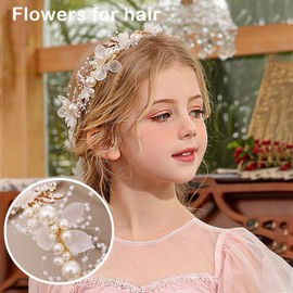 Flower Bridal Girl Bride Wedding Pearl Crown Headband Hair Headbands Tiara Vine Piece Accessories for Kids Girls