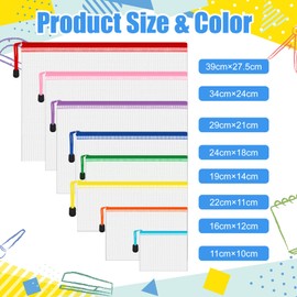 Pack of 35 Document Bags, 8 Sizes Document Bag with Zip, Waterproof Document Bag, Plastic Mesh File Bags, Document Bag for School, Home, Office, Travel, Cosmetics