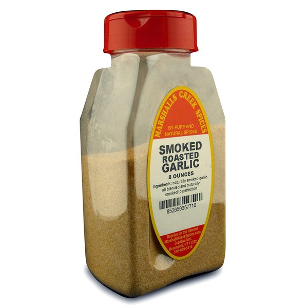 SMOKED ROASTED GARLIC GRANULATE FRESHLY PACKED IN LARGE JARS, spices, herbs, seasonings
