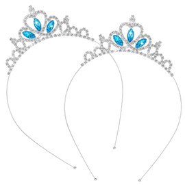2 Pcs Tiaras for Girls, Elegant Princess Crown Blue Rhinestone Crystal Crowns Headband Wedding Hair Accessories for Women Girls Birthday Christmas Decoration Dress Up Cosplay
