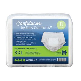 Confidence by Easy Comforts Absorbent Underwear, Overnight Absorbency Disposable Adult Incontinence & Bladder Leak Briefs, Discreet Protection for Men and Women, Size 3XL, 8 Count Pkg