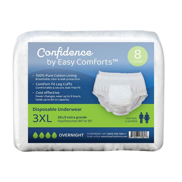 Confidence by Easy Comforts Absorbent Underwear, Overnight Absorbency Disposable Adult