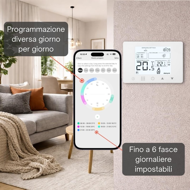 CRONOTERMOSTATO WIFI PROGRAMMABILE SMARTPHONE APP ALEXA TERMOSTATO CALDAIA DA PARETE