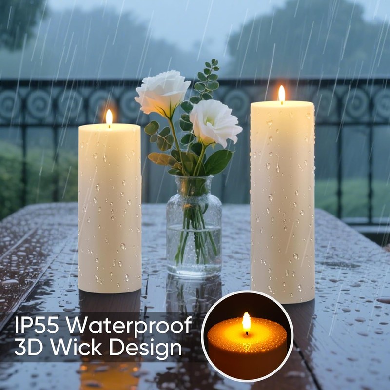 Raycare 2Pcs 4'' X 10'' Large Waterproof Outdoor Flameless Candle,