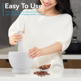 Mortar and Pestle, Grinder Bowl with Rod Hammer, Sauce Garlic Masher Hand Grinder Crusher Garlic Herb Spice Mixing Grinder Kitchen Gadgets Spice Tools (White)