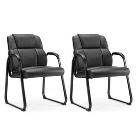 UOCFYK PU Leather Conference Room Chair, Tall Back Chairs with with Padded Arms and No Wheels, Guest Chairs of 2 for Reception Waiting Room Black