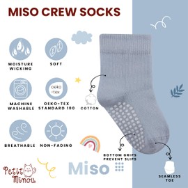 Petit Minou Miso Cotton Crew Socks (6-Pack) with Non-Slip for Baby Infants Toddlers Kids Boys Girls (US, Age, 12 Months, 24 Months, Blush)
