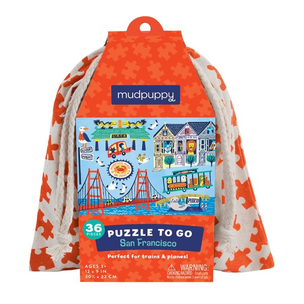 Mudpuppy San Francisco to Go Puzzle, 36 Pieces, Ages 3+, Colorful San Francisco Artwork, Travel-Friendly Bag, Made with Safe, Non-Toxic Materials