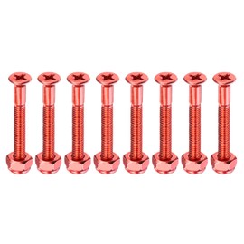 PATIKIL Skateboard Mounting Hardware 1.75", 8pcs Carbon Steel Skateboard Screws Bolts&Nuts Flat Head for Cruiser, Red