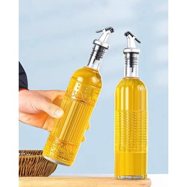 Ruiao 4 Pcs Olive Oil Dispenser Bottle for Kitchen,17oz Clear Glass Oil and Vinegar Dispenser Set, Coffee Syrup Dispenser with 4 Pourers and 1 Funnel