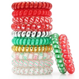 12 Pcs 5.5cm Christmas Spiral Hair Ties, TailaiMei No Crease Coil Hair Ties, Phone Cord Hair Ties for Thick Hair - Women Ponytail Holder Elastics