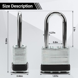 Lock Laminated keyed Padlock(1-9/16 in Wide Body),Lock Outdoor Black Padlocks,Lock Set with Keys,Long Shackle (Pack of 1)